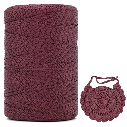 Polyester Makramee Garn 3mm X 225m，Makramee Band，Makramee Kordel 100% Polypropylene Yarn Makramee Schnur Kordel Garn Zum HäKeln FüR Makramee Blumenampel Deko KnüPfen Taschen Diy (Gummi Rot, 1 Pcs) von YeyeCyrilze
