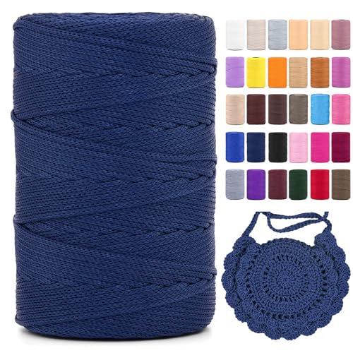 Polyester Makramee Garn 3mm X 225m，Makramee Band，Makramee Kordel 100% Polypropylene Yarn Makramee Schnur Kordel Garn Zum HäKeln FüR Makramee Blumenampel Deko KnüPfen Taschen Diy (Navy Blau, 1 Pcs) von YeyeCyrilze