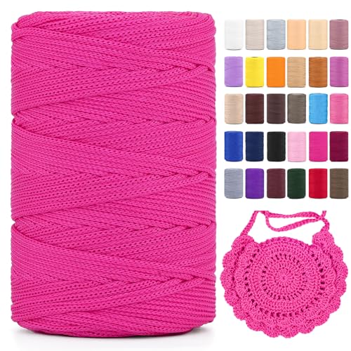 Polyester Makramee Garn 3mm X 225m，Makramee Band，Makramee Kordel 100% Polypropylene Yarn Makramee Schnur Kordel Garn Zum HäKeln FüR Makramee Blumenampel Deko KnüPfen Taschen Diy (Rosa, 1 Pcs) von YeyeCyrilze