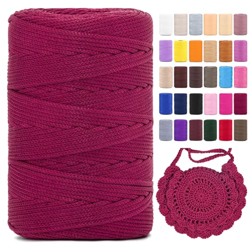 Polyester Makramee Garn 3mm X 225m，Makramee Band，Makramee Kordel 100% Polypropylene Yarn Makramee Schnur Kordel Garn Zum HäKeln FüR Makramee Blumenampel Deko KnüPfen Taschen Diy (Rotwein, 1 Pcs) von YeyeCyrilze
