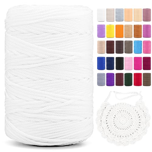 Polyester Makramee Garn 3mm X 225m，Makramee Band，Makramee Kordel 100% Polypropylene Yarn Makramee Schnur Kordel Garn Zum HäKeln FüR Makramee Blumenampel Deko KnüPfen Taschen Diy (Weiß, 1 Pcs) von YeyeCyrilze