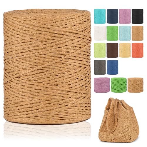 Raffia Garn Zum Häkeln,2mm X 300m Natur Bast,papierdraht zum basteln,weich Geflochtenes Papiergarn Bast Band Natur geschenkband,papiergarn zum häkelgarn für körbe,Häkeltasche,Hüte von YeyeCyrilze