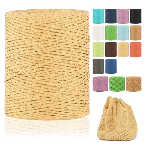 Raffia Garn Zum Häkeln,2mm X 300m Natur Bast,papierdraht zum basteln,weich Geflochtenes Papiergarn Bast Band Natur geschenkband,papiergarn zum häkelgarn für körbe,Häkeltasche,Hüte von YeyeCyrilze