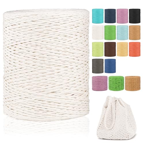 Raffia Garn Zum Häkeln,2mm X 300m Natur Bast,papierdraht zum basteln,weich Geflochtenes Papiergarn Bast Band Natur geschenkband,papiergarn zum häkelgarn für körbe,Häkeltasche,Hüte von YeyeCyrilze