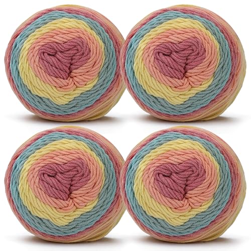YeyeCyrilze Häkelgarn Baumwolle-Acryl-Mischung 400g (100g x 4) Dickes Garn Weich Farbverlauf Bunte Baumwolle zum Häkeln, Weben, Stricken von YeyeCyrilze