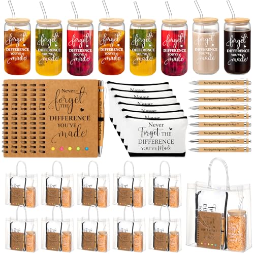 Yeyeplum 12 Sets Mitarbeiter-Wertschätzungsgeschenke, Glasbecher, inspirierende Make-up-Tasche, Stift, Notizbuch und Tasche, inspirierende Geschenke für Schullehrer, Freiwillige Mitarbeiter (Never von Yeyeplum