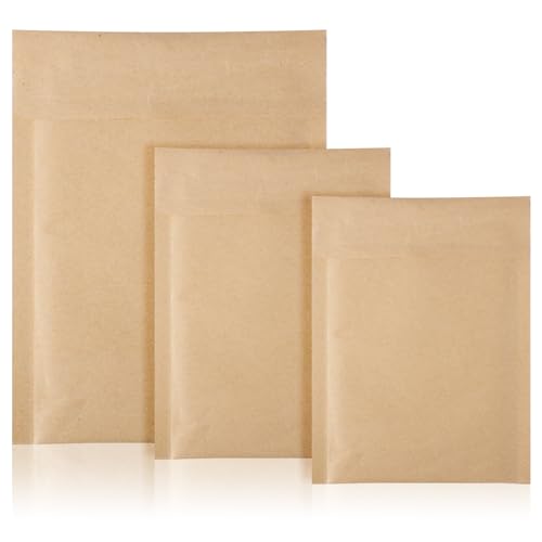 Yeyeplum Luftpolster-Versandtaschen aus Kraftpapier, 3 Größen, aus Kraftpapier, mit Luftpolsterfolie, für CDs, Bücher, Geschäftsbedarf, Natur, 50 Stück von Yeyeplum