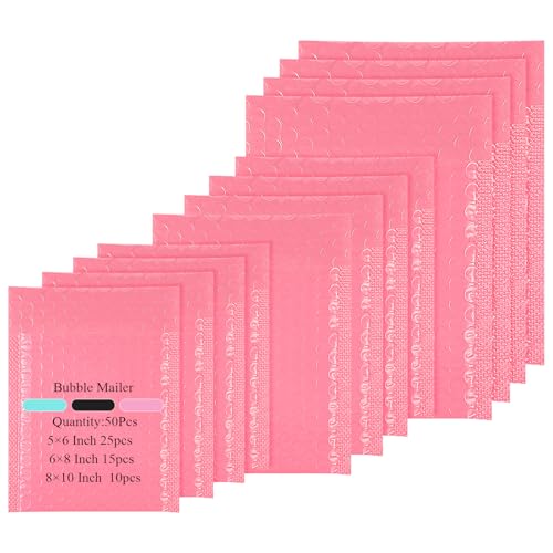 Yeyeplum Luftpolster-Versandtaschen aus Kraftpapier, 3 Größen, gepolstert, für CDs, Bücher, Geschäftsbedarf, Rosa, 100 Stück von Yeyeplum