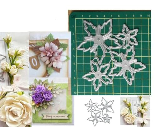 Yeyert 4 Stück Blumen Blätter Metall Stanzformen, Hochzeit Spitze Blumen Rahmen Stanzformen Schablonen für DIY Scrapbooking Dekorative Prägung Papier Scrapbooking Kartenherstellung von Yeyert