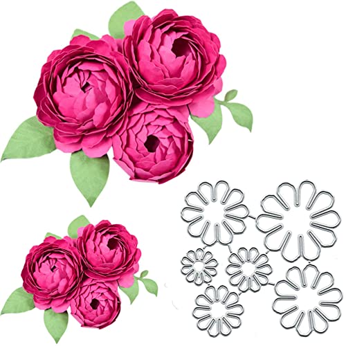 6 Stück Pfingstrose Blume Metall Stanzformen für Kartenherstellung Frühling Blume Blatt Karten Stanzformen Schneiden Schablonen DIY Scrapbooking Album Dekorative Prägung Papier Karte Kunst Handwerk von Yeyert