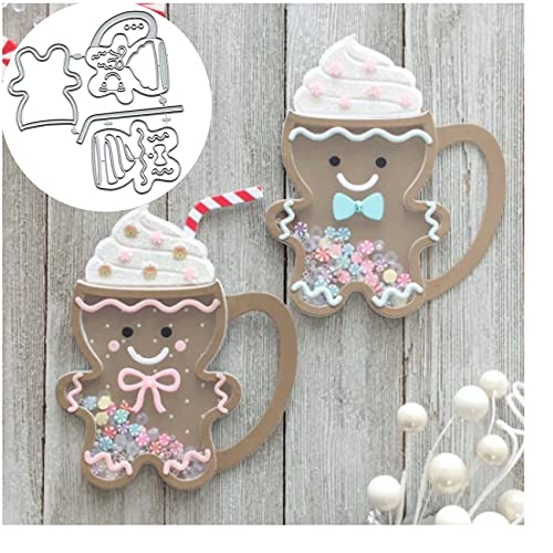 Lebkuchenmann, Kaffeetasse, Shaker, Metall-Stanzformen, Kartenherstellung, Frohe Weihnachten, Schleife, Karten, Stanzschablonen, DIY, Scrapbooking, Album, Prägung, Papier, Karte, Prägung, Handwerk von Yeyert