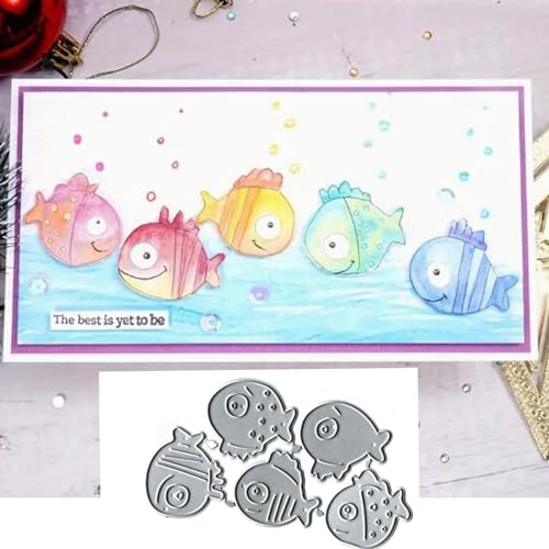 Metall-Stanzformen, niedliche Fische, Ozean, Stanzschablonen für Bastelarbeiten, Scrapbooking, Alben, dekorative Prägepapier-Stanzformen, Kartenherstellung, 5 Stück von Yeyert