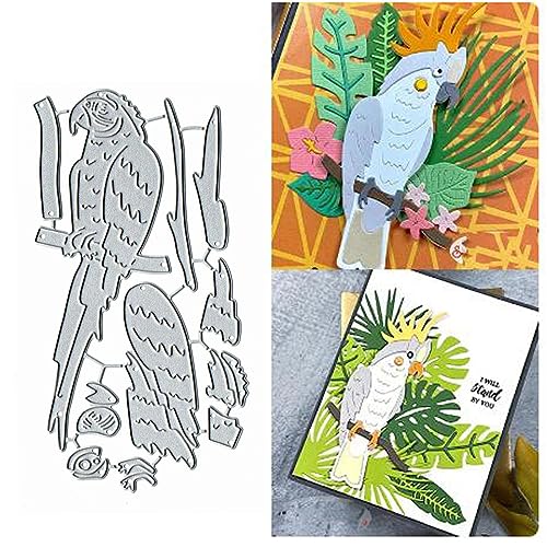 Papageien-Set Blume Blatt Metall Stanzformen, Frohe Weihnachten Vogel Papagei Hochzeit Stanzschablonen DIY Scrapbooking Dekorative Prägepapier Scrapbooking Kartenherstellung von Yeyert