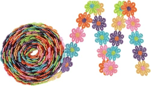 Yezhenzhen Farbige Spitzenborte mit Gänseblümchen, Spitzenband, Sonnenblume, bestickt, Stoffbordüre, Dekoration für Applikationen, Nähen, Handwerk, DIY, Kleidungsdekoration (2,5 cm/4,5 m) von Yezhenzhen