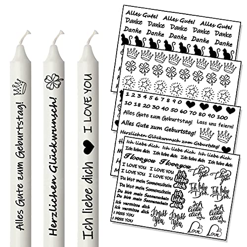 Yezirzax 4PCS Kerzentattoos Wasserschiebefolie Kerzen, Kerzenfolie | Grüße | Kerzensticker Dekorieren | Kerzen Tattoo Folie | DIY Geschenk Kerzendekoration Handwerk von Yezirzax