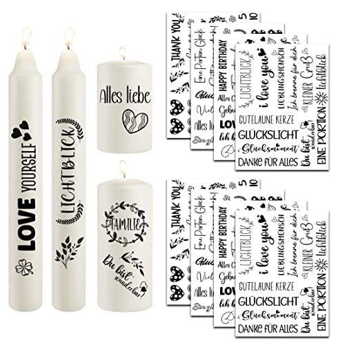 Yezirzax 8PCS Kerzentattoos (150+ Muster) Wassertransferdruck Sticker, Wasserschiebefolie Kerzen | Kerzenfolie | Kerzensticker Dekorieren | DIY Geschenk Kerzendekoration Handwerk (Mix-1) von Yezirzax