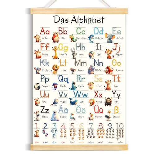 Yezirzax ABC Poster für Kinder, 31x44 cm Buchstaben Lernen Poster, Alphabet Zahlen Poster für Kinder, Buchstaben Grundschrift Geschenk für Kinderzimmer, Kindergarten, Vorschule, Grundschule von Yezirzax