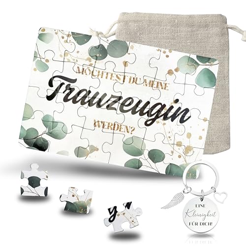 Yezirzax Trauzeugin Fragen Puzzle mit Tasche und Schlüsselanhänger, Trauzeugin Geschenk Trauzeugin Karte für Hochzeit Trauzeugin Fragen Geschenk von Yezirzax