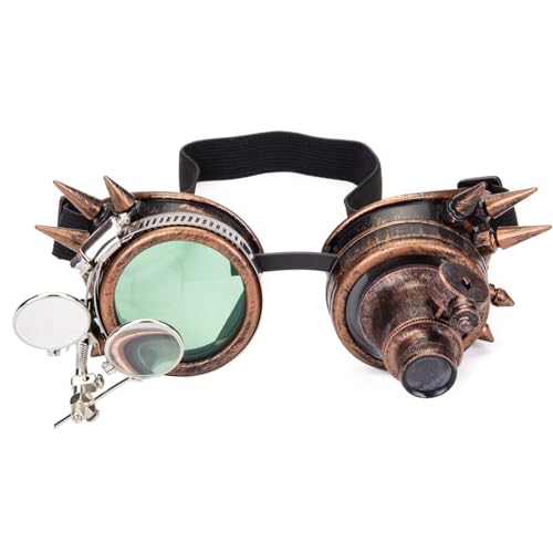 Yfenglhiry Steampunk-Brille im viktorianischen Stil, farbige Gläser und Okularlupe, Gothic-Punk-Sonnenbrille, Cosplay, Kostüm, Brillen von Yfenglhiry