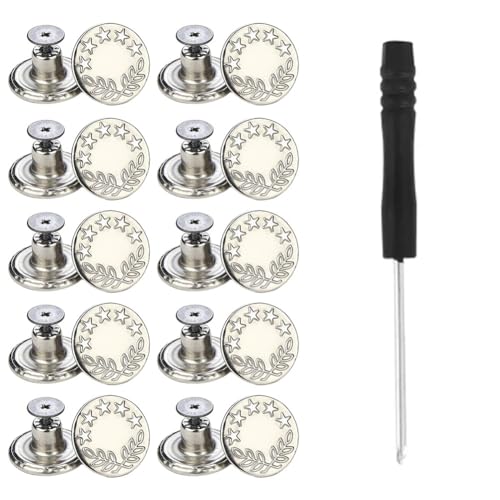 17 mm Messing-Jeansknöpfe, Ersatz-Set, 10 Stück, für einfache DIY-Befestigungen an Stoffen (C) von Yhenlovtt