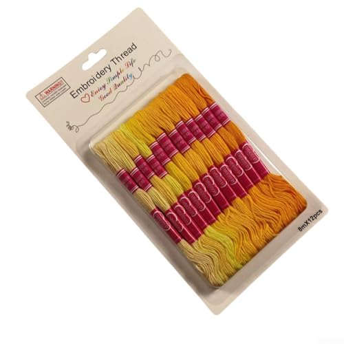 8 Meter Polyester-Baumwoll-Farbverlaufs-Stickgarn, Set mit 12 Stück, für Bastel- und Nähprojekte (gelb) von Yhenlovtt