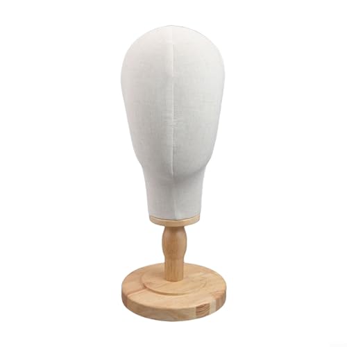 Schlankes Mannequinkopf-Design aus Leinen, montiert auf stabilem Holzsockel, geeignet für verschiedene Zubehör-Displays (A) von Yhenlovtt