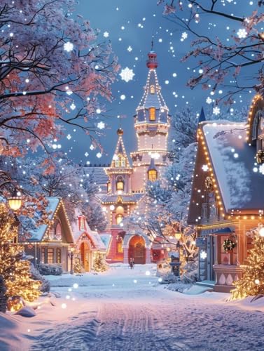 DIY Weihnachten Diamond Painting Set,Diamant Painting Bilder Landschaft, Diamond Painting Eckige Steine,Diamond Art Full Drill Stickerei Malerei Basteln Erwachsene,für Zuhause Wanddekor 30x45cm S2-447 von Yhfunfo