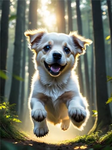 Diamond Painting Bilder Wald Hund, 5D Weihnachten Diamant Painting Erwachsene Set, Full Drill Diamond Art Cross Stickerei Set, für Halloween Wohnzimmer Home Wand Décor Diamant Malerei 50x70cm HS-2382 von Yhfunfo