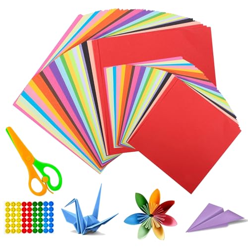 200 Blatt Origami Papier,20 x 20cm &15 x 15cm Buntes Papier Doppelseitiges Faltpapier, Inklusive Schere und Prämienaufkleber, Bastelpapier Bunt für DIY Origamipapier Weihnachten Basteln(20 Farben) von Yhjxly