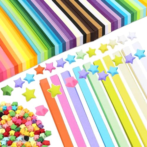 2160 Stück DIY Origami Sterne Papier, Kunsthandwerk Sterne Papierstreifen, Regenbogenfarbe Farbverlauf Origami Sterne Papier Papierstreifen 51 Farben, geeignet für Bastelarbeiten in der Schule von Yhjxly