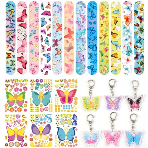 Yhjxly 36 Stück Schmetterling Party Mitgebsel, Schmetterling Klettverschluss Fee Snap Schlüsselanhänger Gesichtsaufkleber für Kinder Mädchen Schmetterling Party Deko Geburtstags Geschenke von Yhjxly