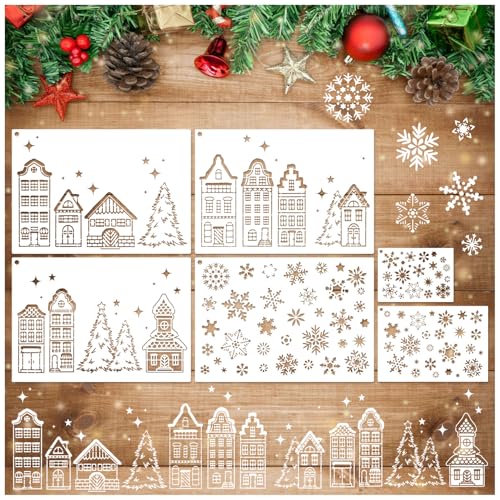 Weihnachts-Schneeflocken-Fensterschablonen zum Malen auf Holz, wiederverwendbar, große Schnee-Weihnachtsdorf-Schablone für Fenster, Glas, Wand, Gesichtsfarbe, Kuchen, Kekse, Leinwand, Möbel (window6) Weihnachts-Schneeflocken-Fensterschablonen zum Malen auf Holz, wiederverwendbar, große Schnee-Weihnachtsdorf-Schablone für Fenster, Glas, Wand, Gesichtsfarbe, Kuchen, Kekse, Leinwand, Möbel (window6) von Yhliua
