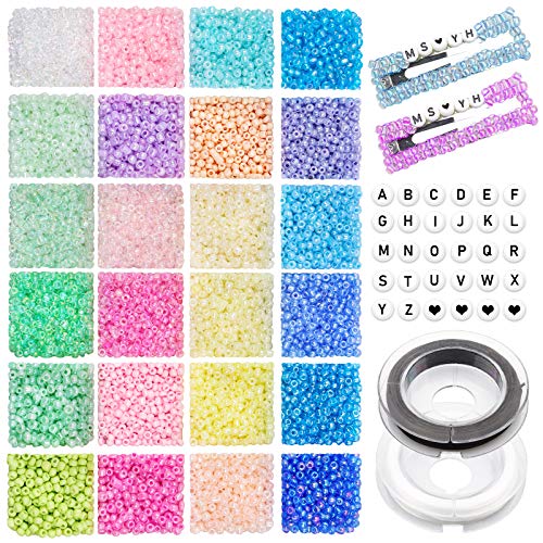 3mm Rocailles Perlen zum Auffädeln 4800 Stück Glasperlen Bastelperlen Armband Perlen Set und 270 Stück Alphabet Buchstaben Perlen mit Elastischer Schnur für DIY Armband Halsketten Schmuck Machen 3mm Rocailles Perlen zum Auffädeln 4800 Stück Glasperlen Bastelperlen Armband Perlen Set und 270 Stück Alphabet Buchstaben Perlen mit Elastischer Schnur für DIY Armband Halsketten Schmuck Machen von Yholin