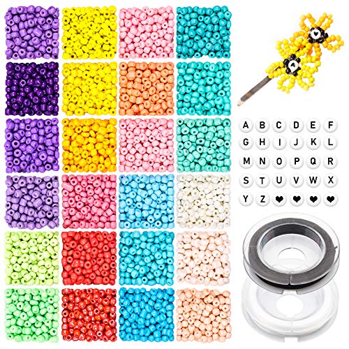 4mm Glasperlen zum Auffädeln Set, 1920 Stück Rocailles Perlen Bunte Kleine Perlen und 270 Stück Buchstabenperlen mit Schnur für DIY Armbänder Ohrringe Halsketten Dekorationen, Weihnachtsgeschenke von Yholin