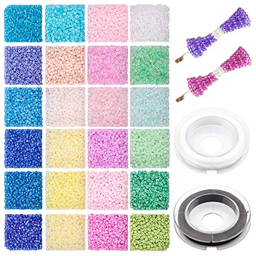 7200pcs Glass Seed Beads 2mm 12/0 Small Craft Beads Glass Beads for DIY Bracelet Necklaces Crafting Jewelry Making Supplies, Mini Beads Set with Elastic String von Yholin