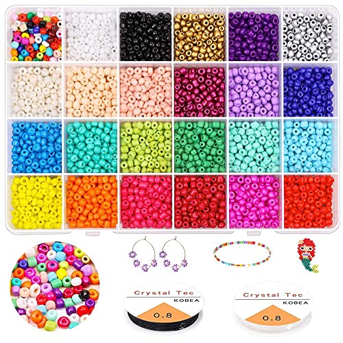 Yholin 4mm Rocailles Perlen Set zum Auffädeln, 4800 Stück 6/0 Kleine Glasperlen Set Bunte Pony Armbänder Perlen mit Kristallschnur für DIY Armband Halsketten Basteln Schmuckherstellung von Yholin