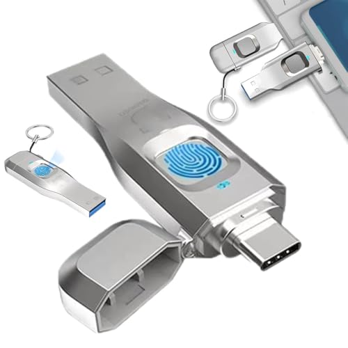 YhsPkh 2-in-1-USB/C-Fingerabdruck-Flash-Laufwerk (16 Gb/32 Gb/64 Gb/128 Gb/256 Gb), Schnelle übertragung, Für Laptop-Telefonsperre, Thumbdrive, Jump USB Silver-128GB von YhsPkh