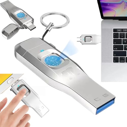 YhsPkh 2-in-1-Verschlüsseltes Laufwerk (Mobiltelefon/Computer-Doppelnutzung), Fingerabdruckverschlüsselung, Sicherer Kennwortschutz, USB-Festplatte, 1-klick-Backup Von Fotos Und Videos Silver-16GB von YhsPkh