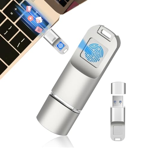 YhsPkh USB-Flash-Laufwerk Zum Entsperren per Fingerabdruck (16 Gb/32 Gb/64 Gb/128 Gb/256 Gb) – Genaue Identifizierung + Schnelle übertragung, Verschlüsselter Speicher Für Android/Pc Silver-32GB von YhsPkh