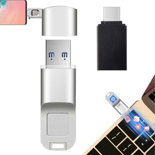 YhsPkh USB-Flash-Laufwerk Zum Entsperren per Fingerabdruck Mit Konvertierungskopf (Kann an Mobiltelefon Angeschlossen Werden), Für Verschlüsselten Speicher Auf Android/Pc Silver-64GB von YhsPkh