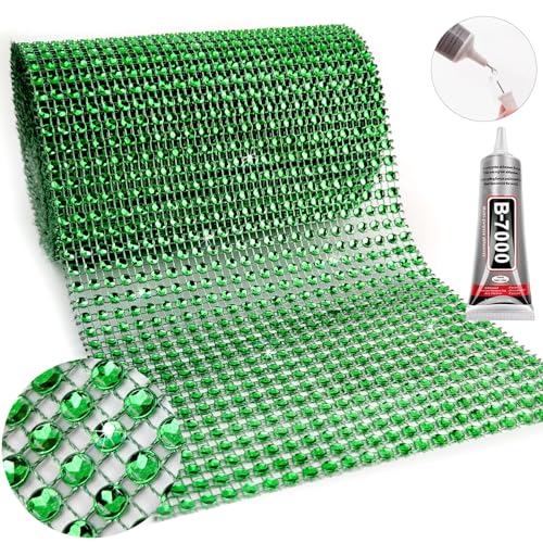Yhsheen Grüner Strass-Netzstoff, 12,9 cm x 4,5 m, 24 Reihen glitzernde Strass-Bordüre zum Basteln, Mama-Band, Grün Yhsheen Grüner Strass-Netzstoff, 12,9 cm x 4,5 m, 24 Reihen glitzernde Strass-Bordüre zum Basteln, Mama-Band, Grün von Yhsheen