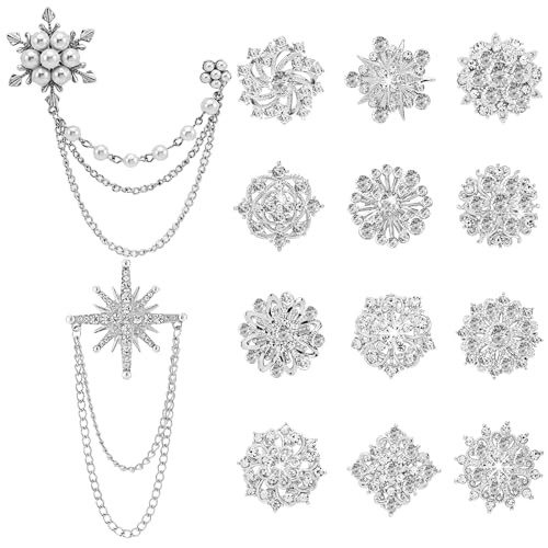 Yhsheen Silberne Strass-Broschen, Anstecknadel-Set, Kristallperlen-Broschen für Blumensträuße für Hochzeitsdekoration, Zubehör, Schmuckherstellung, Handwerk (Silber, 14 Stück) von Yhsheen