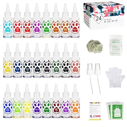 Kit von Knotentärzten | Pigment handgefertigt für kleine Kinder | Textilfarbe mit 24 Flaschen lebhafter Farben für erwachsene Kinder für Party Textile Stoff Kit von Knotentärzten | Pigment handgefertigt für kleine Kinder | Textilfarbe mit 24 Flaschen lebhafter Farben für erwachsene Kinder für Party Textile Stoff von Yhsioaklo