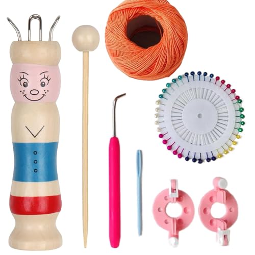 1 Satz Strickliesel, Strickliesel für Kinder, Webrahmen Für Kinder, Strickliesel Mit Häkelnadel Strickpüppchen Holz Stricknadeln Bastelset (Stil E- 1* Holzstricker + 1* Nadel + 1* Werkzeugsatz) von Yhuasia