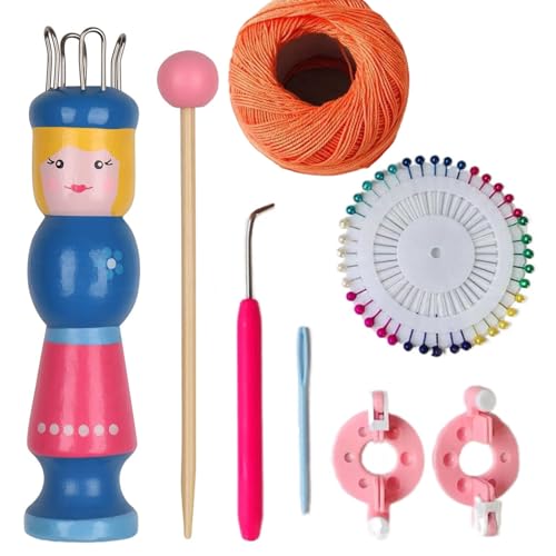 1 Satz Strickliesel, Strickliesel für Kinder, Webrahmen Für Kinder, Strickliesel Mit Häkelnadel Strickpüppchen Holz Stricknadeln Bastelset (Stil F- 1* Holzstricker + 1* Nadel + 1* Werkzeugsatz) von Yhuasia