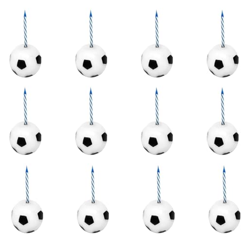 12 Stück Tortendeko Fussball, Geburtstagskerzen Kinder, Fussball Tortendeko, Kuchen Deko Fußball, Muffinförmchen Fussball, Fußballform, Paraffin, für Tortendekoration (Schwarz + Weiß) von Yhuasia