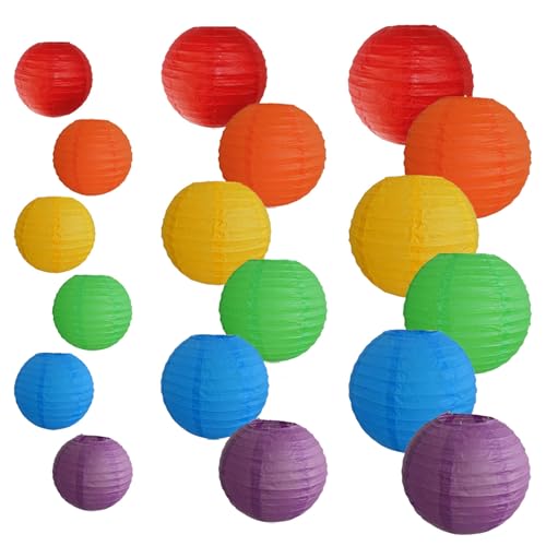18 Stück Bunte Papierlaternen, Papierlampions Runde, Chinese Runde Papier Laterne, Lampenschirm aus handbemaltem Papier, Verwendet für Malerei und Dekoration (18 Farben) von Yhuasia
