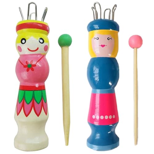 Yhuasia 2 Stück Strickliesel, Strickliesel für Kinder, Webrahmen Für Kinder, Strickliesel Mit Häkelnadel Strickpüppchen Holz Stricknadeln Bastelset (Modell C) von Yhuasia