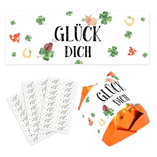 54 Aufkleber Viel Glück Pralinenaufkleber, Prüfung Schokolade Aufkleber Glücksbringer, Glücksbringer Prüfung Abitur Geschenke, Schokoladen Sticker für Bachelor, Glücksschwein Silvester Aufkleber von Yi'antai