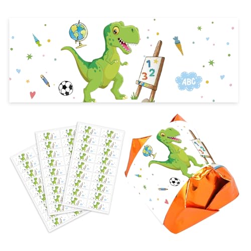 54 Schokoladenbanderole Schulanfang, Pralinenaufkleber, Endlich Schulkind 2025, Selbstklebend Sticker Dinosaurier Einschulungsparty, Einschulungsgeschenke Schultüte Junge von Yi'antai